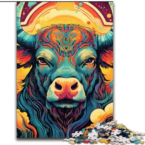 Puzzle für Erwachsene, 1000 Teile, Tier-Büffel-Puzzle, anspruchsvolles DIY-Dekorationsspiel, interaktives Familienspielzeug (Größe: 26x38cm) von LGSHENG