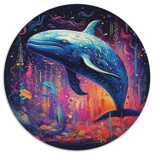 Puzzle für Erwachsene, 1000 Teile, bunter Blauwal, rund, interaktives Familienspiel, Denksportaufgabe, Geschenk, Lernspielzeug (67,5 x 67,5 cm) von LGSHENG