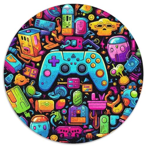 Puzzle für Erwachsene, 1000 Teile, buntes Gamepad, rundes Papierpuzzle, interaktives Familienspiel, Denksportaufgabe, Geschenk, Lernspielzeug (67,5 x 67,5 cm) von LGSHENG