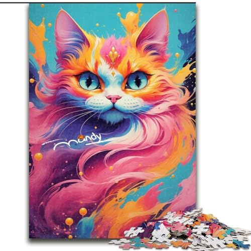 Puzzle für Erwachsene, 1000 Teile, farbenfrohes Katzenkunst-Puzzle, Familienaktivitätsspiel für Teenager, anspruchsvolles Denkspiel (Größe: 26x38cm) von LGSHENG