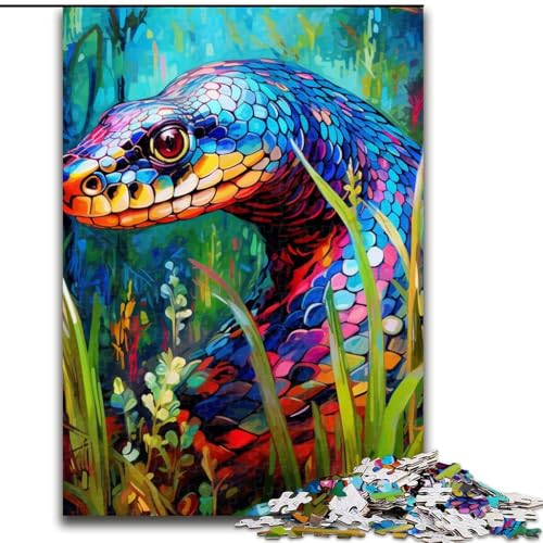 Puzzle für Erwachsene, 1000 Teile, farbenfrohes Schlangen-Kunstpuzzle, anspruchsvolles Denkspiel für Teenager, perfekt als Heimdekoration oder Geschenk (Größe: 26x38cm) von LGSHENG