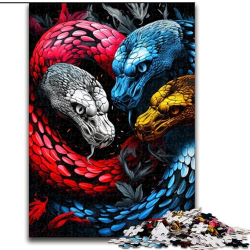 Puzzle für Erwachsene, 1000 Teile, farbenfrohes Schlangen-Kunstpuzzle, anspruchsvolles Denkspiel für Teenager, perfekt als Heimdekoration oder Geschenk (Größe: 26x38cm) von LGSHENG