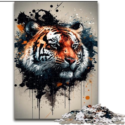 Puzzle für Erwachsene, 1000 Teile, farbenfrohes Tigerkopf-Puzzle, perfekt für Teenager, Familienzusammenhalt, Denksportaufgabe und DIY-Geschenk zur Heimdekoration (Größe: 26x38cm) von LGSHENG