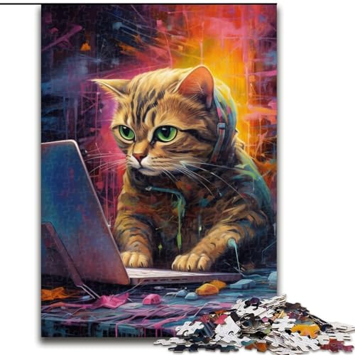 Puzzle für Erwachsene, 1000 Teile, futuristisches Katzenpuzzle, kreatives Familienspiel und Heimdekoration, Teenager (Größe: 26x38cm) von LGSHENG