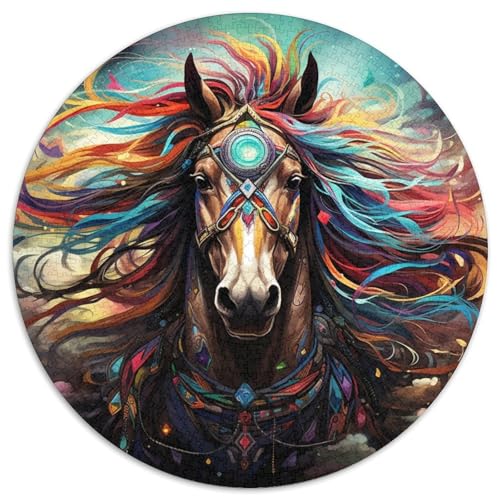 Puzzle für Erwachsene, 1000 Teile, psychedelische farbige Pferde, rundes Puzzle, interaktives Familienspiel, Denksportaufgabe, Geschenk, Lernspielzeug (67,5 x 67,5 cm) von LGSHENG