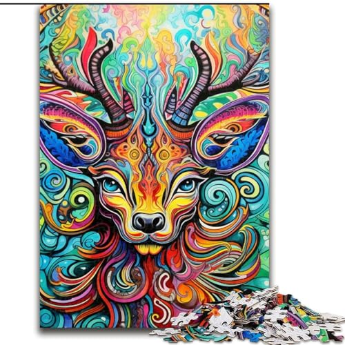 Puzzle für Erwachsene, 1000 Teile, psychedelisches Rentier-Puzzle, anspruchsvolles Denkspiel für Teenager, perfekt als Heimdekoration oder Geschenk (Größe: 50x75cm) von LGSHENG