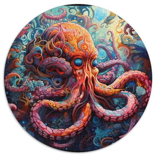Puzzle für Erwachsene, 1000 Teile, rund, Kunst-Oktopus, Papierpuzzle, interaktives Familienspiel, Denksportaufgabe, Geschenk, Lernspielzeug (67,5 x 67,5 cm) von LGSHENG