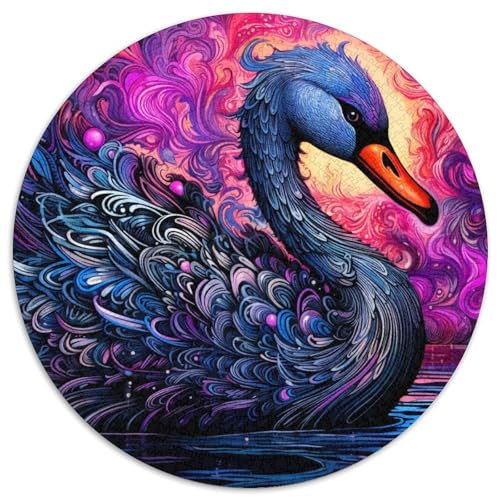 Puzzle für Erwachsene, 1000 Teile, rund, schwarzer Schwan, Papierpuzzle, interaktives Familienspiel, Denksportaufgabe, Geschenk, Lernspielzeug (67,5 x 67,5 cm) von LGSHENG