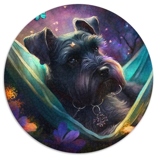 Puzzle für Erwachsene, 1000 Teile, schöner Standardschnauzer, rundes Papierpuzzle, interaktives Familienspiel, Denksportaufgabe, Geschenk, Lernspielzeug (67,5 x 67,5 cm) von LGSHENG