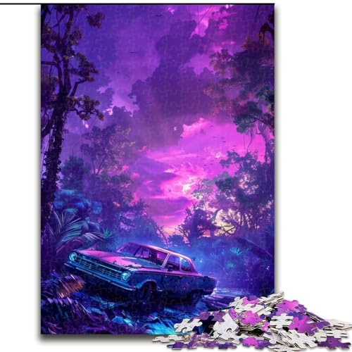 Puzzle für Erwachsene, 1000 Teile Autos im lila Wald, interaktives Familienpuzzlespiel, ideal für Teenager, Denksportgeschenk (Größe: 50x75cm) von LGSHENG
