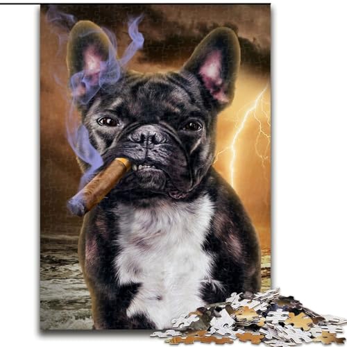 Puzzle für Erwachsene, 1000 Teile Französische Bulldogge mit Zigarre, anspruchsvolles Denkspiel für Teenager, perfekt als Heimdekoration oder Geschenk (Größe: 26x38cm) von LGSHENG