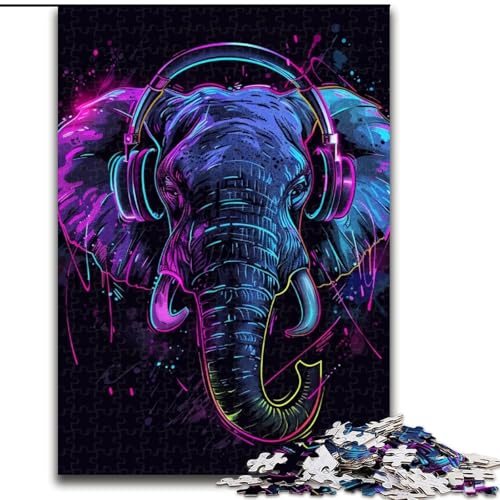 Puzzle für Erwachsene, 1000-teiliges Elefanten-mit-Kopfhörer-Puzzle, Familie und Freunde, geeignet für Kinder ab 14 Jahren (Größe: 50x75cm) von LGSHENG