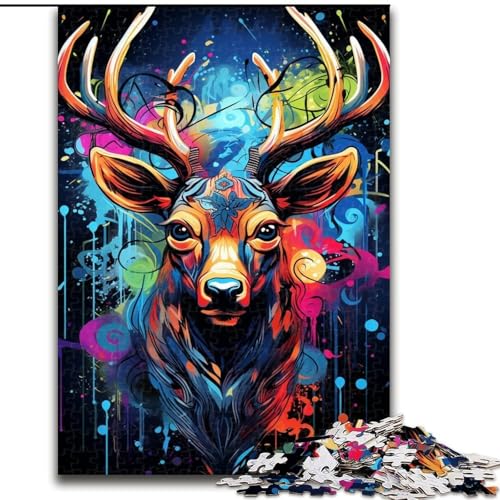 Puzzle für Erwachsene, 1000-teiliges Graffiti-Hirsch-Puzzle, perfekt für Teenager und Familienspaß, Geburtstag (Größe: 26x38cm) von LGSHENG