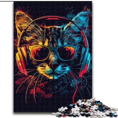 Puzzle für Erwachsene, 1000-teiliges Katzen-mit-Kopfhörer-Sonnenbrillen-Puzzle, Heimdekoration, Denksportspiel für Teenager und Familieninteraktion (Größe: 50x75cm) von LGSHENG