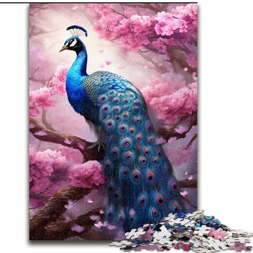 Puzzle für Erwachsene, 1000-teiliges Pfauen- und Kirschblüten-Puzzle, Familie und Freunde, geeignet für Kinder ab 14 Jahren (Größe: 50x75cm) von LGSHENG