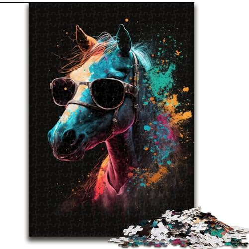 Puzzle für Erwachsene, 1000-teiliges Pferde-mit-Brille-Puzzle, Familie und Freunde, geeignet für Kinder ab 14 Jahren (Größe: 50x75cm) von LGSHENG
