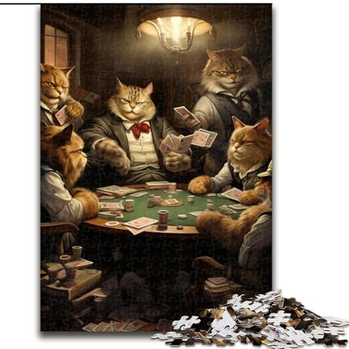 Puzzle für Erwachsene 1000 Katzen Spielen Poker, perfekt für Familienspaß an Weihnachten, Thanksgiving, Geburtstagen und Ostern (Größe: 26x38cm) von LGSHENG