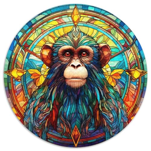 Puzzle mit 1000 Teilen für Erwachsene, Buntglas-AFFE, rund, Papierpuzzle, anspruchsvolles DIY-Denkspiel, perfektes Familienspiel oder dekoratives Geschenk (67,5 x 67,5 cm) von LGSHENG