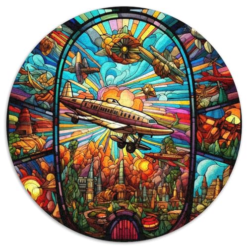 Puzzle mit 1000 Teilen für Erwachsene, Buntglas-Flugzeug-Puzzle für Erwachsene, farbenfrohe Heimdekoration und interaktives Familienspiel, (67,5 x 67,5 cm) von LGSHENG