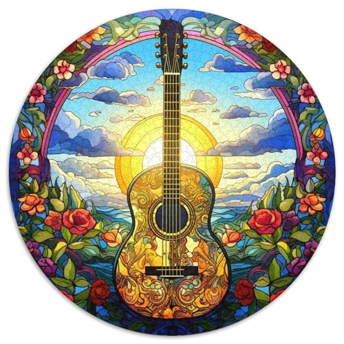 Puzzle mit 1000 Teilen für Erwachsene, Buntglasgitarre, runde Kartonpuzzles, anspruchsvolles Denkspiel für Teenager, Familienspaß, DIY-Heimdekor-Geschenk (67,5 x 67,5 cm) von LGSHENG
