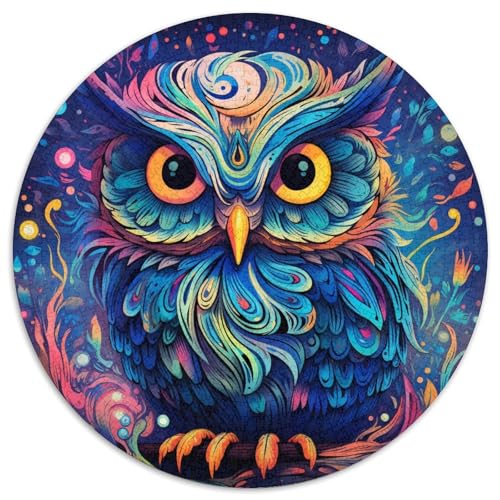 Puzzle mit 1000 Teilen für Erwachsene, psychedelische Eule, rund, Papierpuzzle, Geburtstage, Weihnachten, Halloween, Thanksgiving, Ostern (67,5 x 67,5 cm) von LGSHENG