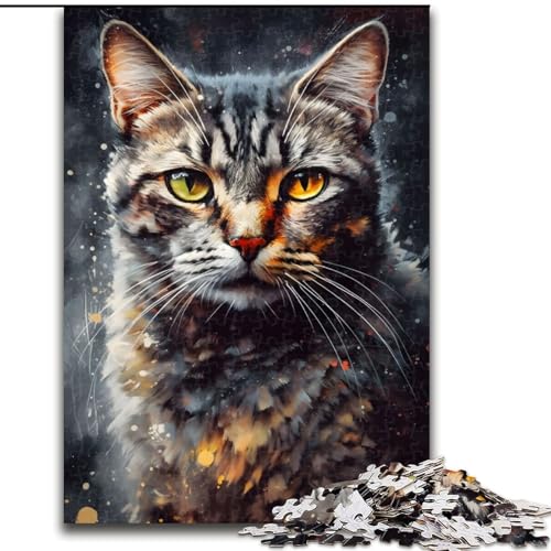 Puzzles 1000 Teile für Erwachsene Katzen-Ölgemälde-Porträt-Puzzle Interaktives Familienspiel, Familienaktivitätsspiel (Größe: 50x75cm) von LGSHENG