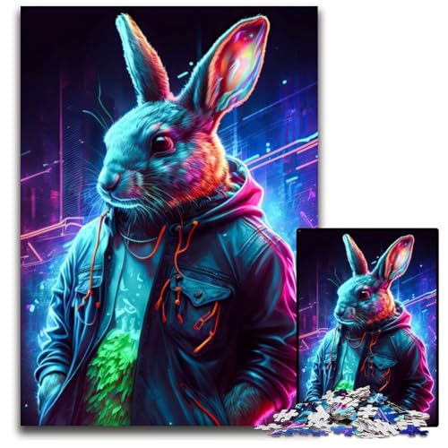 Rabbit Neon 1000-Teile-Puzzle-Geschenke Unmögliche Puzzles für Erwachsene Herausfordernde Denksportaufgabe für Teenager, Familienspaß Interaktives Spiel 26X38CM/10,23x14,96 Zoll von LGSHENG