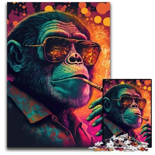 Rauchender AFFE, 1000-teiliges Puzzle für Erwachsene, Holzpuzzle, perfekte Dekoration für Zuhause oder das Büro, 50x75cm Rauchender AFFE, 1000-teiliges Puzzle für Erwachsene, Holzpuzzle, perfekte Dekoration für Zuhause oder das Büro, 50x75cm von LGSHENG