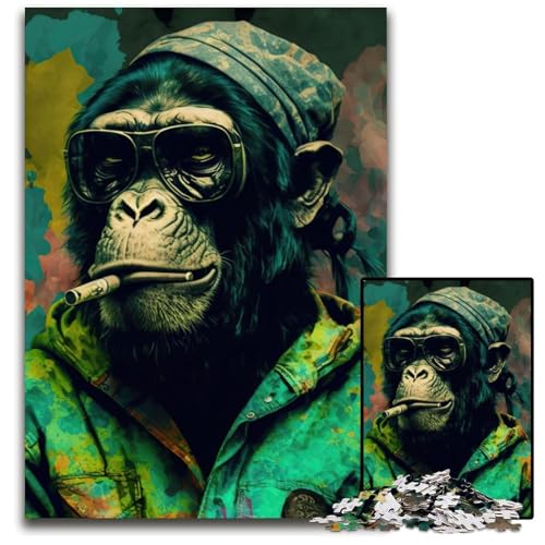 Rauchender AFFE Puzzle 1000 Teile für Erwachsene, anspruchsvolles Rätsel, Denksportaufgabe, Spiel für Erwachsene, interaktive Familienaktivität, 26x38cm von LGSHENG