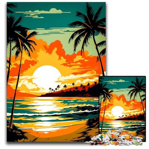 Retro-Strand-Sonnenuntergang, 1000-teiliges Puzzle für Erwachsene, Holzpuzzle, anspruchsvolles Denkspiel für Teenager, Spaß am Familienspielabend, 50x75cm Retro-Strand-Sonnenuntergang, 1000-teiliges Puzzle für Erwachsene, Holzpuzzle, anspruchsvolles Denkspiel für Teenager, Spaß am Familienspielabend, 50x75cm von LGSHENG