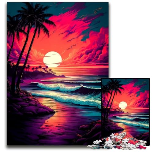 Retro-Strand-Sonnenuntergang-Puzzle für Erwachsene, 1000 Teile, Holzpuzzle, Denksportspiel für Teenager, 50x75cm Retro-Strand-Sonnenuntergang-Puzzle für Erwachsene, 1000 Teile, Holzpuzzle, Denksportspiel für Teenager, 50x75cm von LGSHENG