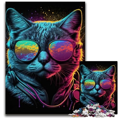 Retrowave Kitty 1000-teiliges Puzzle aus Holz, Puzzle für Erwachsene, anspruchsvolles Denkspiel, entspannendes Spielzeug für Teenager, 50x75cm von LGSHENG