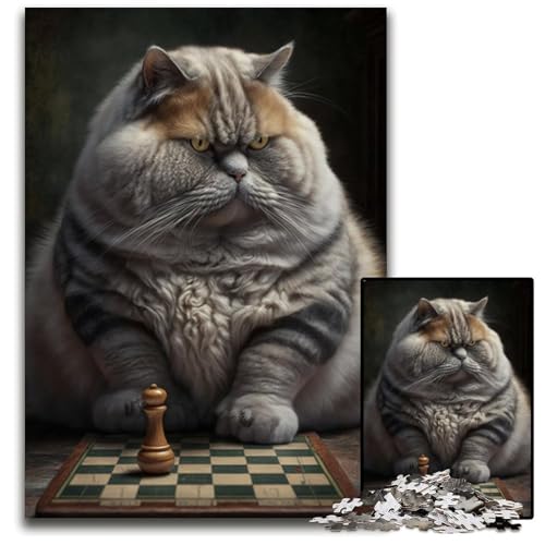 Schachkatze, 1000-teiliges Puzzle für Erwachsene, Holzpuzzle, perfekte Dekoration für Zuhause oder das Büro, 26x38cm Schachkatze, 1000-teiliges Puzzle für Erwachsene, Holzpuzzle, perfekte Dekoration für Zuhause oder das Büro, 26x38cm von LGSHENG