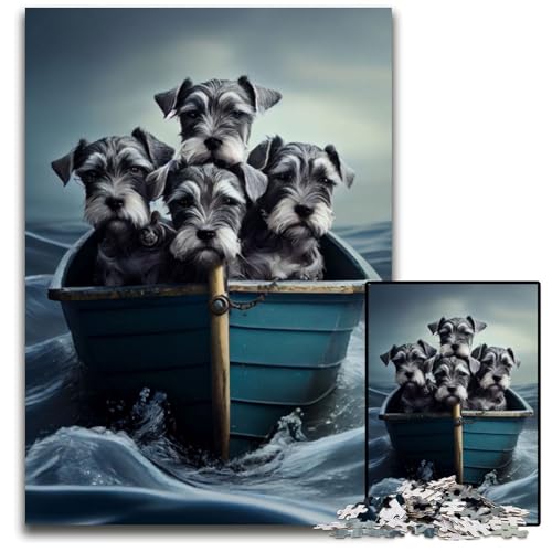 Schnauzerwelpen auf dem Wasser Puzzle für Erwachsene 1000 Teile Puzzle für Erwachsene Familie und Freunde, Geeignet für Kinder ab 14 Jahren 26X38CM/10.23x14.96inch von LGSHENG