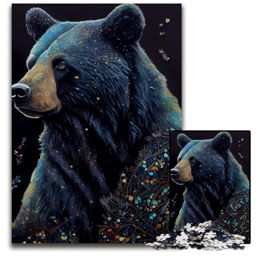 Schwarzbär-Tuschemalerei, 1000 Teile, Puzzle-Geschenke, Unmögliches Puzzle für Erwachsene, Herausforderndes Denkspiel für Teenager, Familienspaß, interaktives Spiel, 50x75cm von LGSHENG