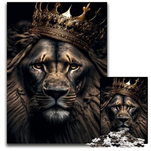 Schwarzer König der Löwen auf Gold, 1000-teiliges Puzzle, Holzpuzzle für Erwachsene, anspruchsvolles Denkspiel – entspannendes Spielzeug für Teenager, 50x75cm von LGSHENG