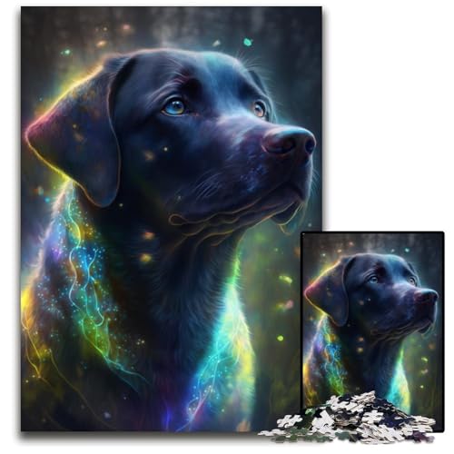 Schwarzer Labrador, 1000-teiliges Puzzle für Erwachsene, Puzzles für Erwachsene, ideal für Liebhaber, perfektes Weihnachts-, Neujahrs-, Valentinstagsgeschenk, 50x75cm von LGSHENG