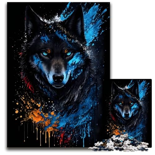 Schwarzes Wolfsporträt, 1000-teiliges Puzzle für Erwachsene, Holzpuzzle, entspannende Unterhaltung, Heimdekoration, 50x75cm Schwarzes Wolfsporträt, 1000-teiliges Puzzle für Erwachsene, Holzpuzzle, entspannende Unterhaltung, Heimdekoration, 50x75cm von LGSHENG