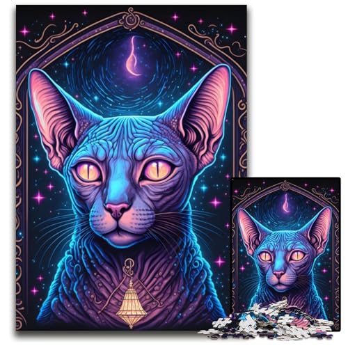 Schwarzlichtkatze, 1000-teiliges Puzzle für Erwachsene, Papppuzzle für Heimdekoration, Gehirntraining, 26x38cm von LGSHENG