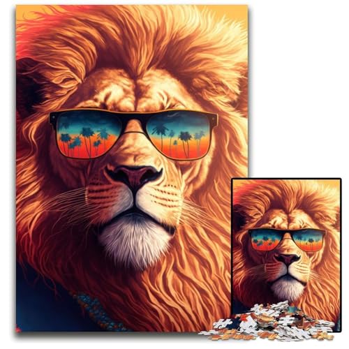 Sonnenbrille Löwe 1000 Teile Puzzle Geschenke Puzzles für Erwachsene Familienaktivität, DIY Heimdekoration, 26X38CM/10,23x14,96 Zoll von LGSHENG
