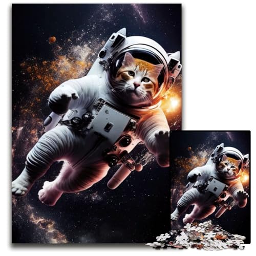 Space Cat Astronaut 1000-teiliges Puzzle aus Pappe, Puzzles für Erwachsene, anspruchsvolles Denkspiel, entspannendes Spielzeug für Teenager, 26x38cm von LGSHENG