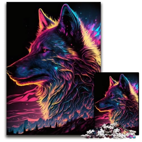 Synthwave Wolf Puzzle 1000 Teile für Erwachsene, Holzpuzzle, ideal für Teenager und Sammler, Reisegeschenk, Familienaktivität, 26x38cm Synthwave Wolf Puzzle 1000 Teile für Erwachsene, Holzpuzzle, ideal für Teenager und Sammler, Reisegeschenk, Familienaktivität, 26x38cm von LGSHENG