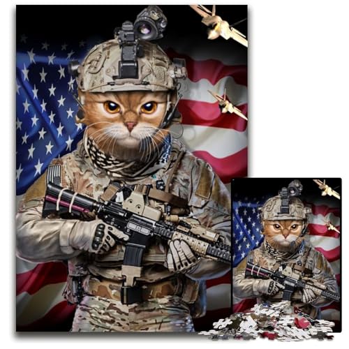 Tabby Cat Elite Soldier 1000-teiliges Puzzle aus Holz für Erwachsene für Teenager und Jugendliche, ideales Geburtstags 26x38cm Tabby Cat Elite Soldier 1000-teiliges Puzzle aus Holz für Erwachsene für Teenager und Jugendliche, ideales Geburtstags 26x38cm von LGSHENG