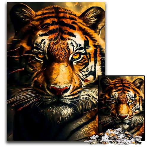Tiger 1000 Teile Puzzle Geschenke Unmögliche Puzzles für Erwachsene Herausfordernde Denksportaufgabe für Teenager, Familienspaß Interaktives Spiel 50x75CM/19.68x29.52inch von LGSHENG
