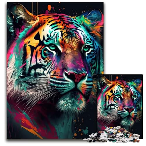 Tiger Buntes Puzzle für Erwachsene, 1000 Teile, Holzpuzzle, Denksportaufgabe für Teenager, 26x38cm von LGSHENG