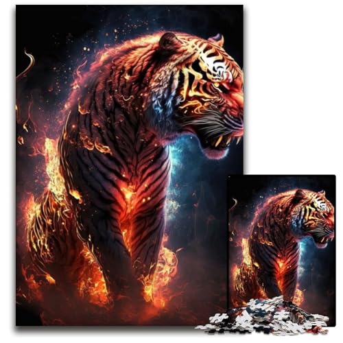 Tiger Fire 1000-teiliges Puzzle für Erwachsene, Holzpuzzle, entspannende Unterhaltung, Heimdekoration, 26x38cm Tiger Fire 1000-teiliges Puzzle für Erwachsene, Holzpuzzle, entspannende Unterhaltung, Heimdekoration, 26x38cm von LGSHENG