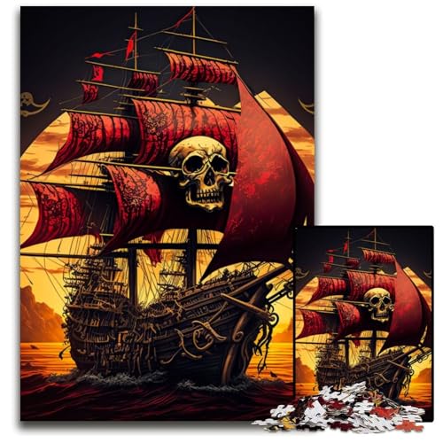 Totenkopf-Piratenschiff-Puzzle, 1000 Teile, für Erwachsene, Holzpuzzle, ideal für Teenager und Sammler, Reisegeschenk, Familienaktivität, 50x75cm Totenkopf-Piratenschiff-Puzzle, 1000 Teile, für Erwachsene, Holzpuzzle, ideal für Teenager und Sammler, Reisegeschenk, Familienaktivität, 50x75cm von LGSHENG