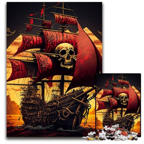 Totenkopf-Piratenschiff-Puzzle 1000 Teile für Erwachsene, Holzpuzzle, Heimdekoration und Urlaubsspaß, 26x38cm Totenkopf-Piratenschiff-Puzzle 1000 Teile für Erwachsene, Holzpuzzle, Heimdekoration und Urlaubsspaß, 26x38cm von LGSHENG