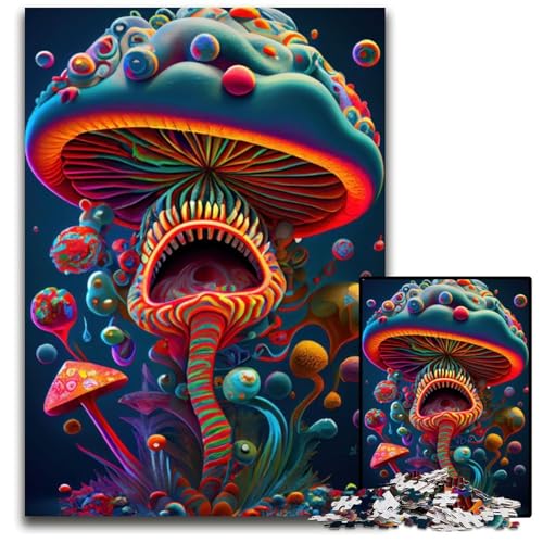 Trippy Mushrooms Puzzle für Erwachsene, 1000-teiliges Holzpuzzle für Erwachsene, anspruchsvolles Denkspiel für Teenager, Spaß für den Familienspieleabend, 26x38cm von LGSHENG