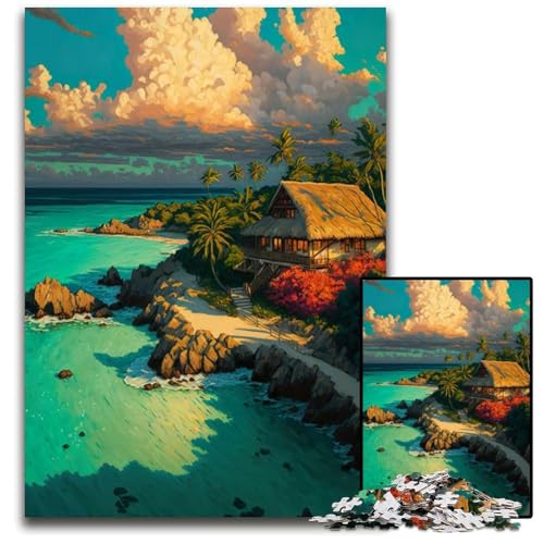 Tropischer Strand Puzzle für Erwachsene 1000 Teile Puzzle für Erwachsene Familie und Freunde, Geeignet für Kinder ab 14 Jahren 26X38CM/10.23x14.96inch von LGSHENG